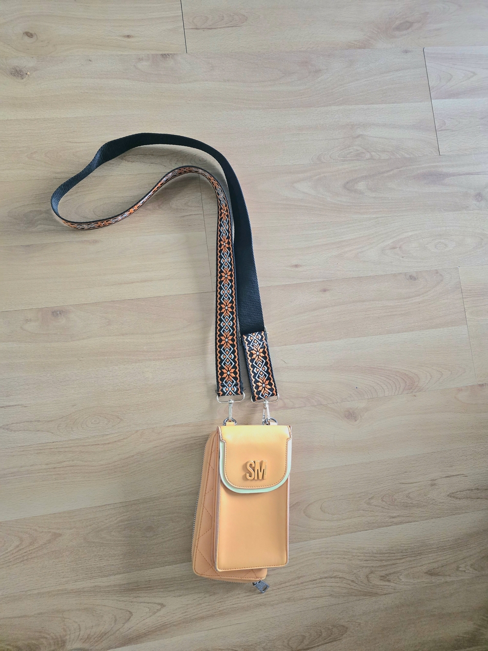 Steve Madden Peach Crossbody Phone Bag with Embroidered Strap